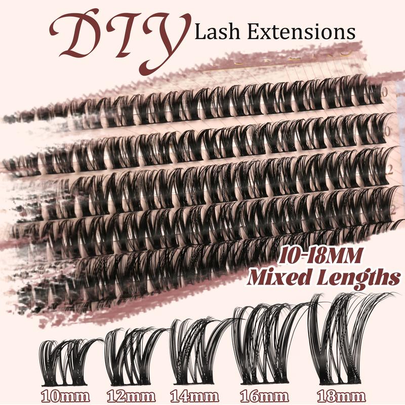 HOHADBR Fairy Lash Clusters Kit Natural Individual Lashes Wispy Eyelash Extensions 10-16mm  Lash Extension Kit Lash Bond and Seal Waterproof, Lash Applicator, Thick False Eyelashes Kit