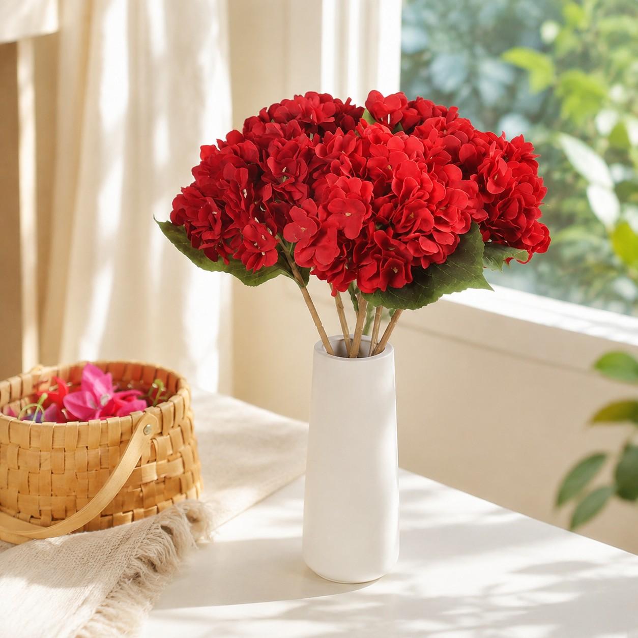 4 Pcs Leafy Artificial Hydrangeas, DIY Home Decor, Hotel Wedding Centerpieces, Low Maintenance, Evergreen All Year Round