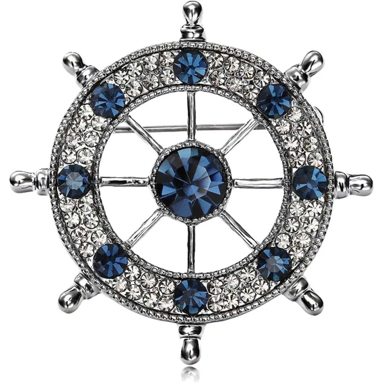 Ships Wheel Brooch Pin Rhinestone Men'S Brooch Vintage Men's Brooches for Women Cool Badge Lapel Pins Jewelry Accessory Decor