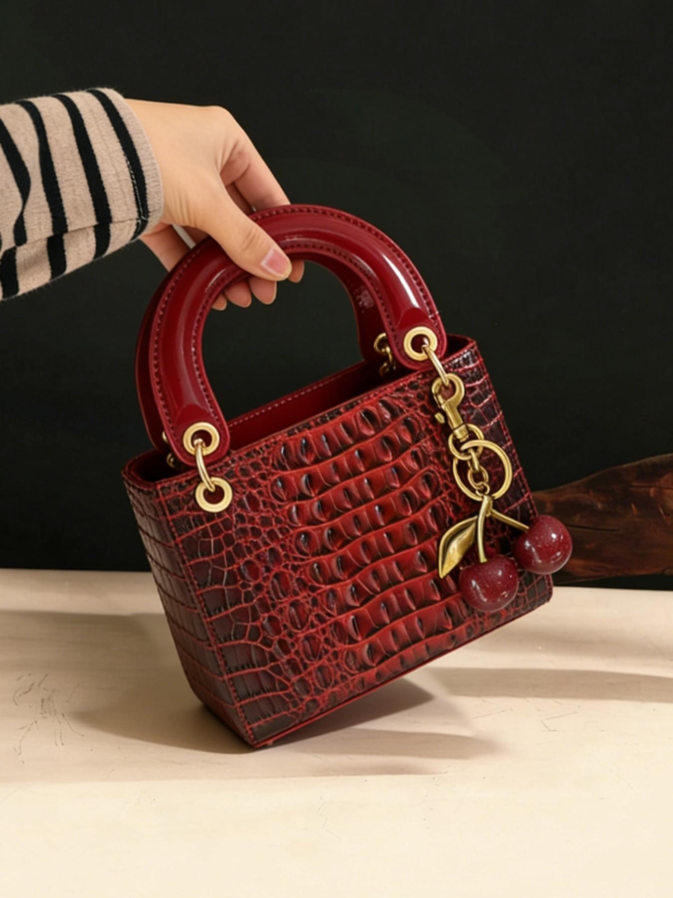 Women's Fashionable Cherry Decorated Quilted Crossbody Bag, Casual PU Leather Shoulder Bag for Daily Used, Trendy Versatile High-quality Daily Commuting Bag