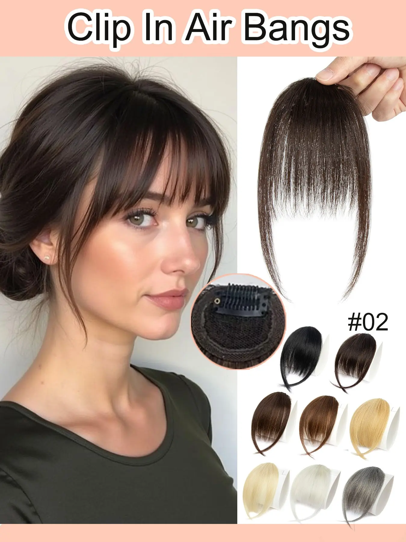 Real Human Hair Clip in Bangs with One Clip Easy to Wear and Reusable, Embellish Hairline on the Forehead, Make You Look Younger and More Beautiful, Suitable for All Ages