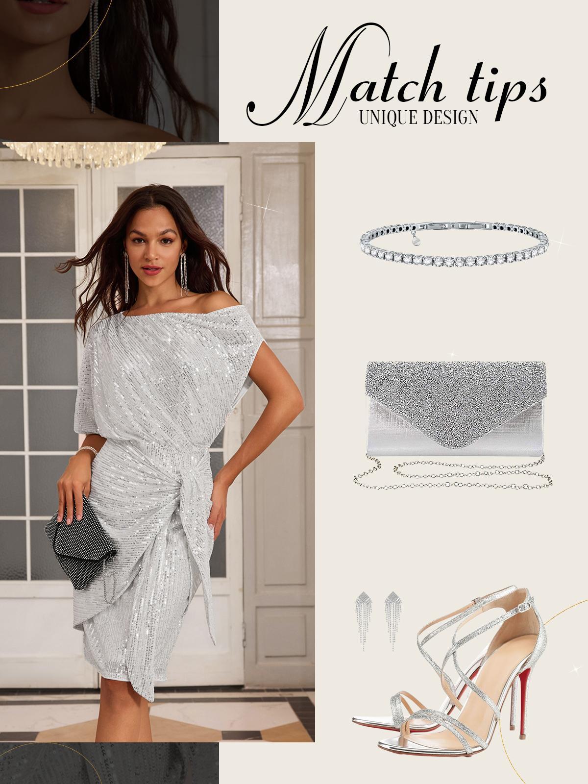 【Delicate Sequin Design】GRACE KARIN Cocktail Dresses for Evening Party One Shoulder Ruched Sequin Dresses SpringStatements