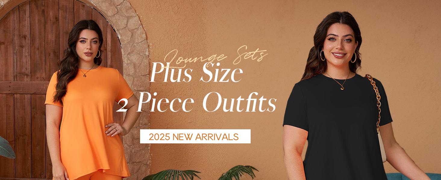 Women Plus Size 2 Piece Outfits Short Sleeve Top and Legging Pant Set Lounge Sets Tracksuit