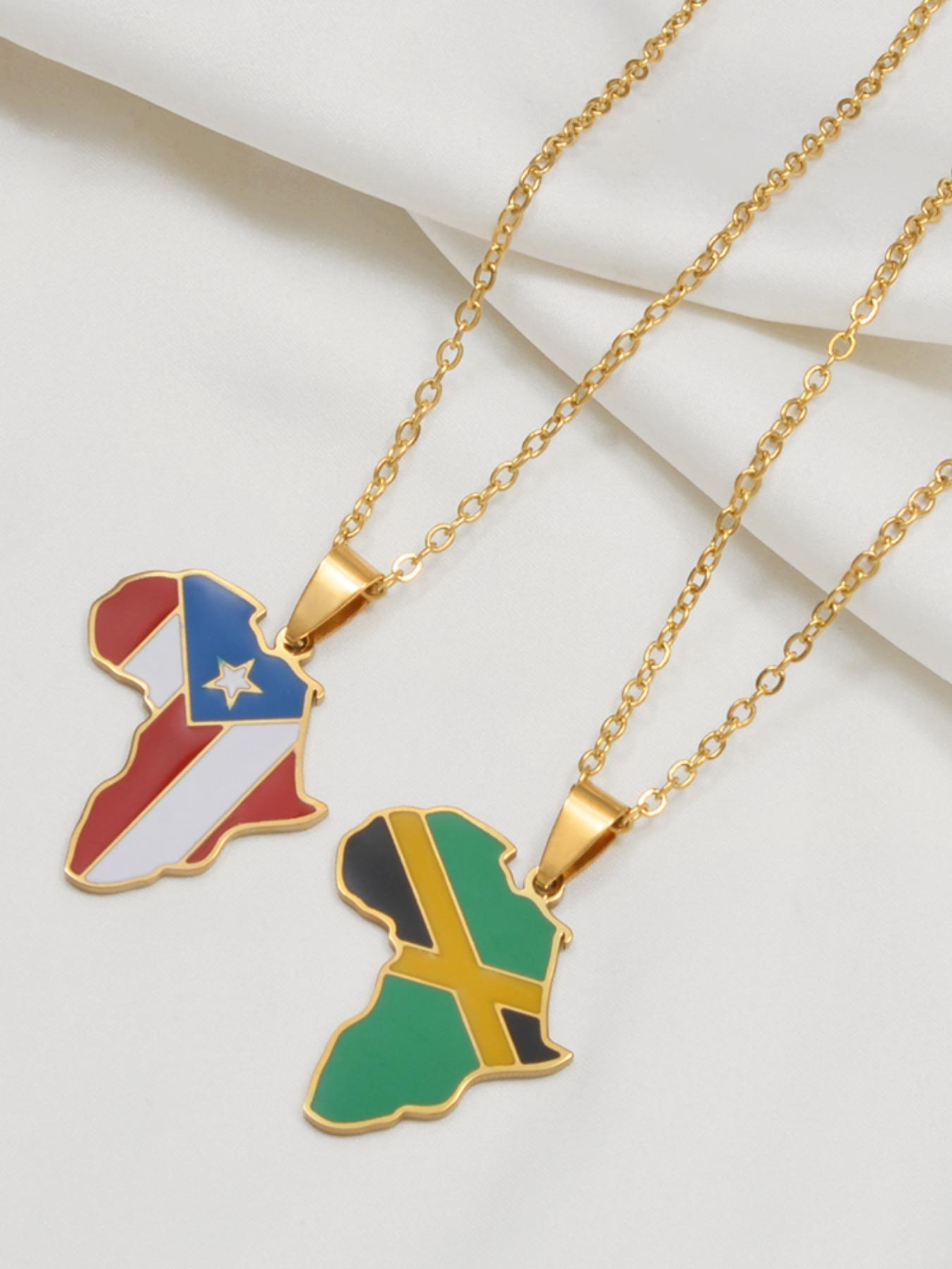 Africa Map With Jamaica Haiti Puerto Rico PR Flag Pendant Necklaces For Women Jewelry