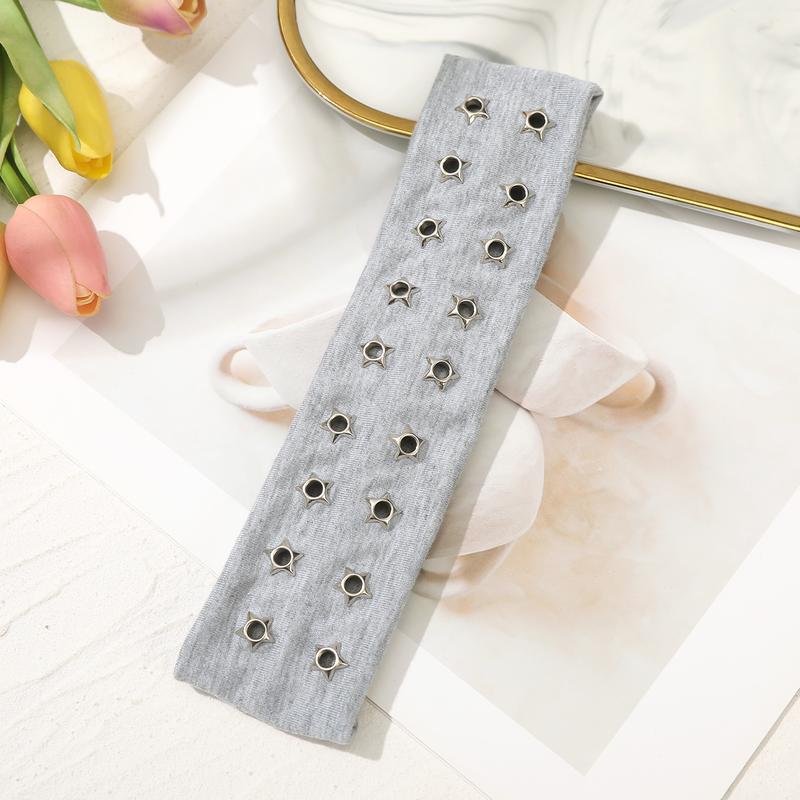 AWAYTR Y2k Grommet Wide Headbands for Women Star Metal Hollow Out Elastic Head Bands Y2k Fashion Girls Punk Grunge Stretchy Hair band Hair Accessories