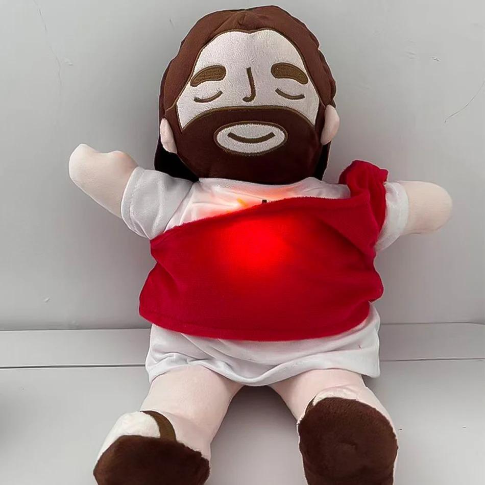 Breathing Jesus Virgin Mary  Music Soothing With Light Plush Toy Doll Jesus Plush Toys Comforting Jesus Heart Toy Easter Gifts