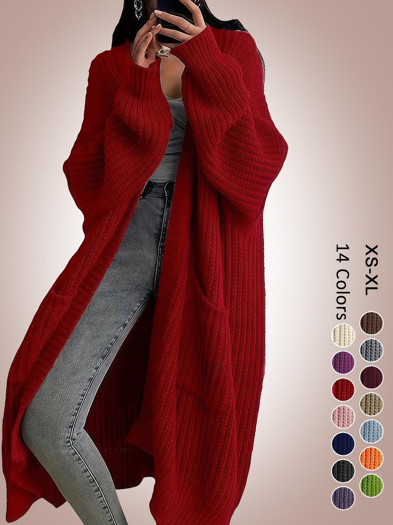 Women's Oversized Y2K Long Knit Cardigan, Ribbed Knit Fabric with Pockets, Loose Fit, Perfect for Spring, Fall and Winter, Casual Layering Outerwear