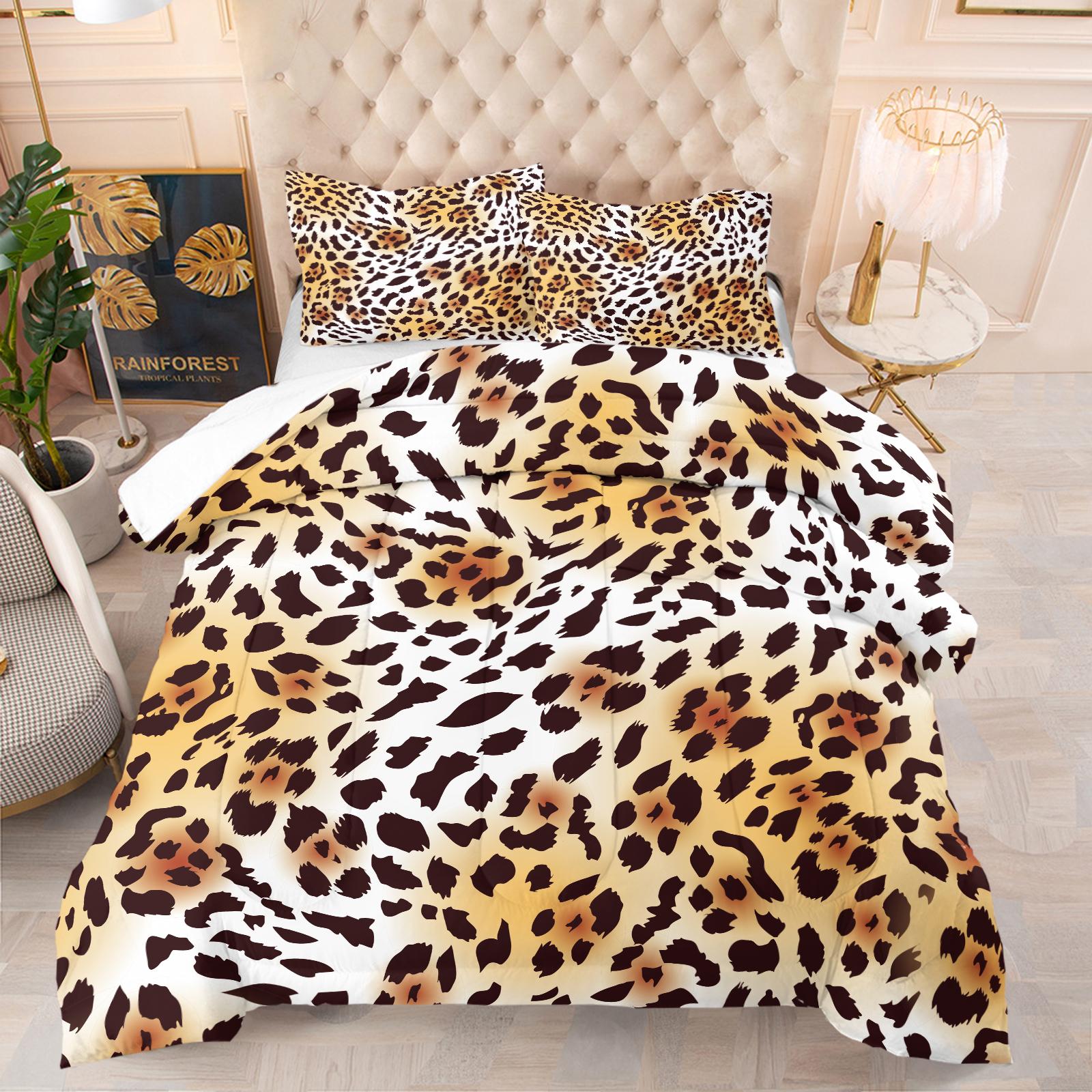 2/3 Pcs Classic Leopard Print Comforter Set (with Filling, without Pillow Insert), All-Season Machine Washable Pet Hair Resistant Bedding, Portable Decor For RV, Dorm And Travel