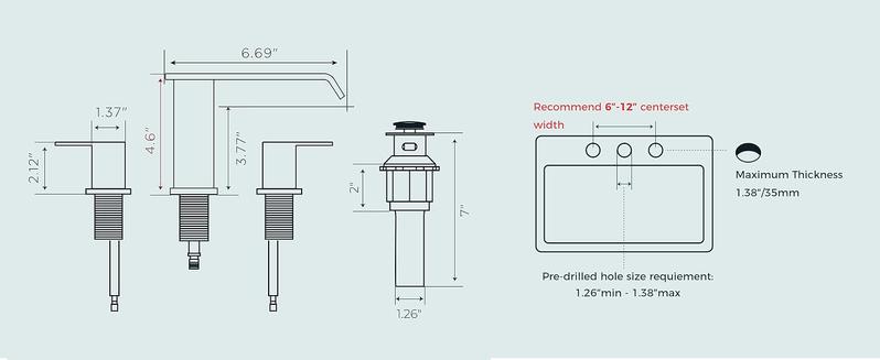 FORIOUS Bathroom Faucets 3 Hole Black Gold Brushed Nickel - 8 Inch Widespread Bathroom Sink Faucet Waterfall Spout with Pop Up Drain and Water Supply, Suitable for Vanity RV Commercial Lavatory Restroom