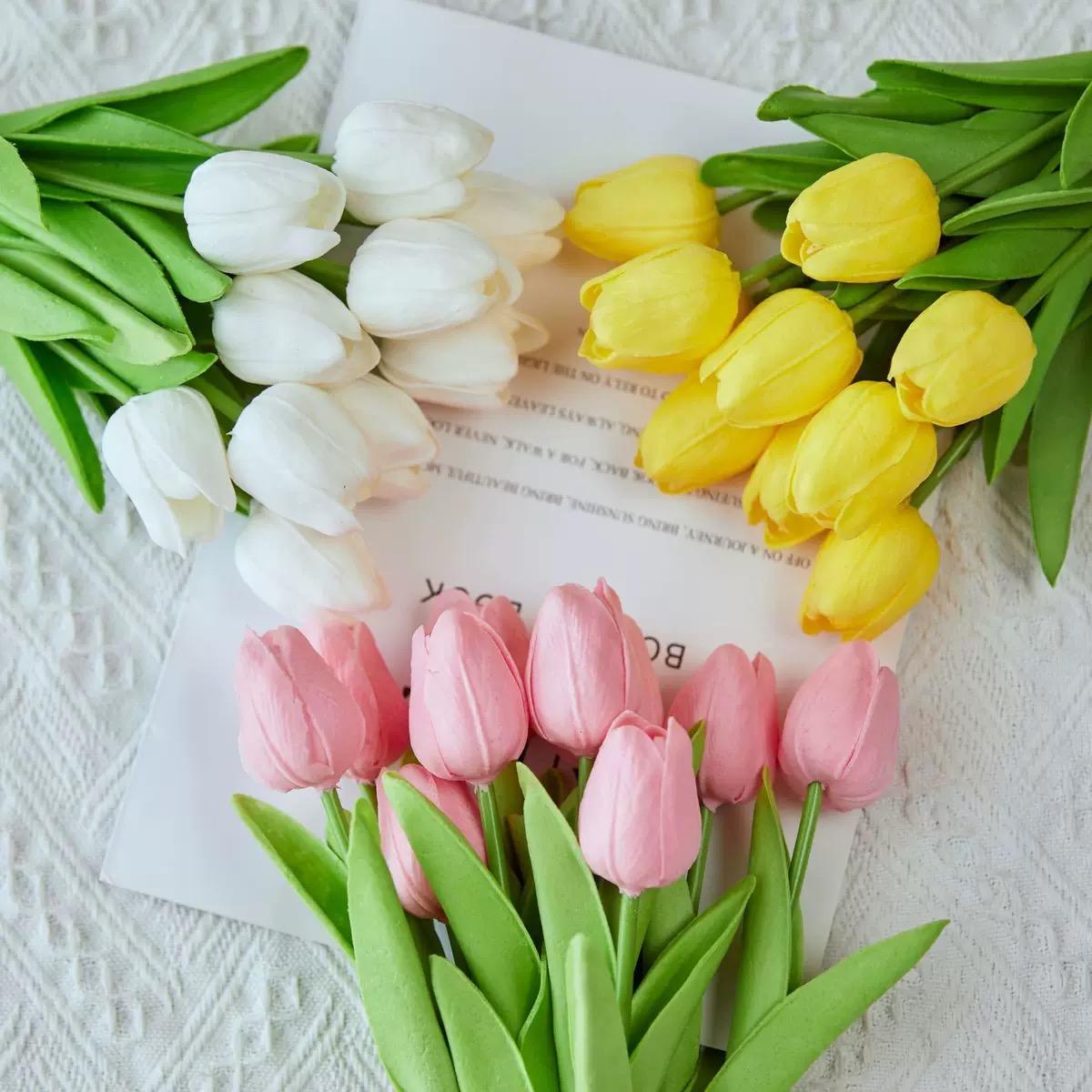 30pcs Realistic Tulip Flower Decorative Plastic Flowers, Touch-Realistic, Ideal for Wedding Bouquets, Home, Hotel, Party, Outdoor Events