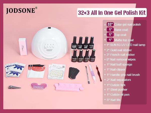 JODSONE 35 PCS  Gel Nail Polish Kit with U V Light Classic Black and White Nude and Blue Purple Gel Polish Set with Manicure Tools Suitable for All Seasons Perfect Gifts for Manicure Lover