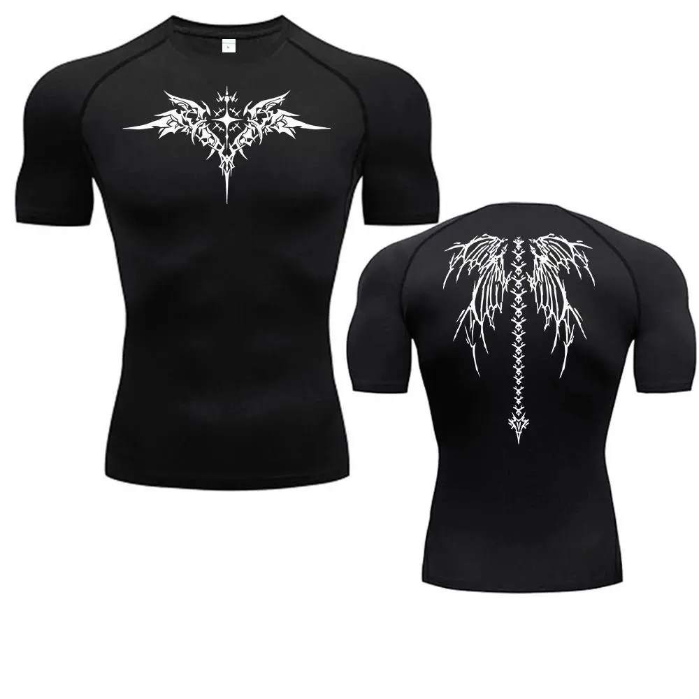 Anime Print Compression Shirt Mens Running T-Shirt Quick-Drying Fitness Sportswear Gym Sports Short Sleeve Breathable Tops
