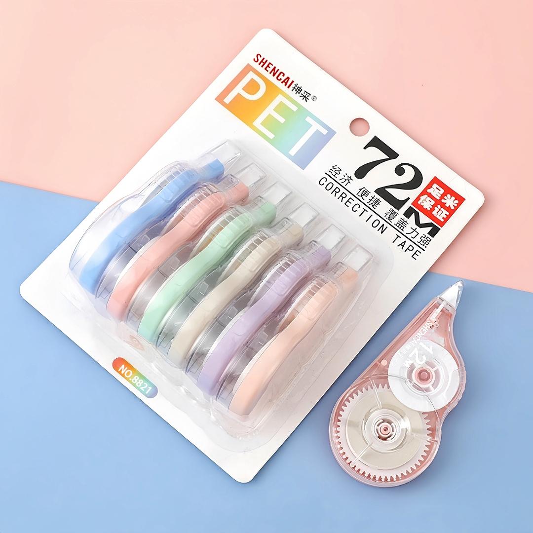6pcs Macaron Color Correction Tape, Anti-Drop Silent Design, Portable Unique Style, No Residue No Trace, School Writing Quick Proofing