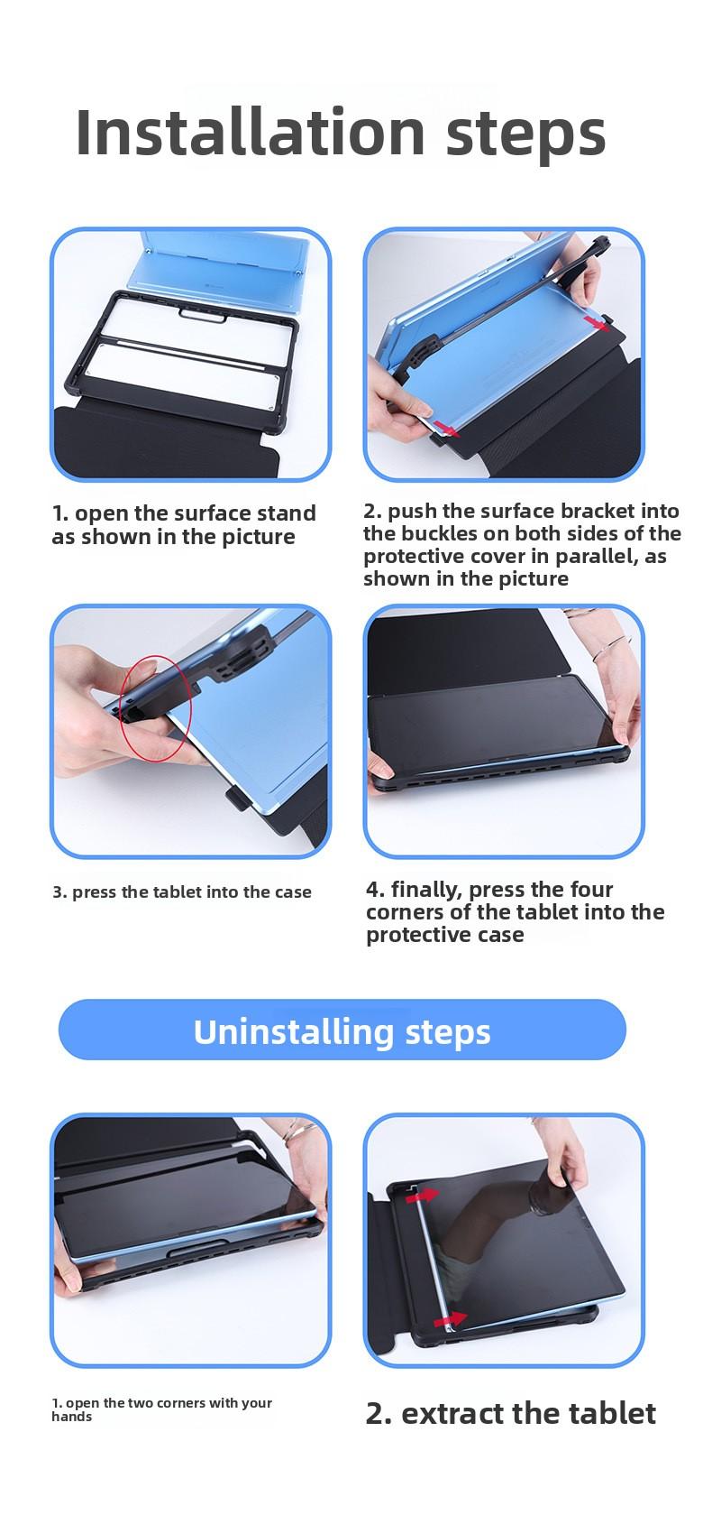 Shockproof Silicone Case for Microsoft Surface Pro 9/10/11, Full Body Protective Cover with Built-in Stand, Compatible with Type Cover Keyboard, Anti-Scratch Rugged TPU Shell for 12.9 Inch Surface Tablet