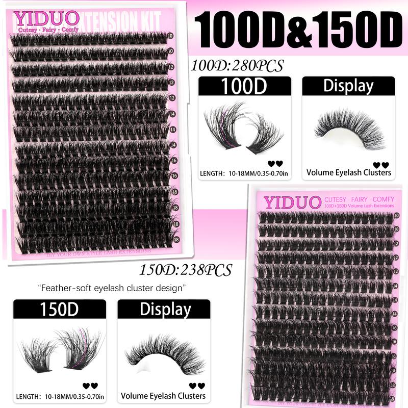 4-Style Lash Clusters Kit, 798pcs/set 10 to 18 mm D-Curl Volume Lashes Eyelash Extensions 60D/80D/100D/150D with Lash Bond and Seal, Remover, Tweezers and Brushes for Easy DIY at Home 4-Style Lash Clusters Kit, 798pcs/set 10 to 18 mm D-Curl Volume Lashes Eyelash Extensions 60D/80D/100D/150D with Lash Bond and Seal, Remover, Tweezers and Brushes for Easy DIY at Home