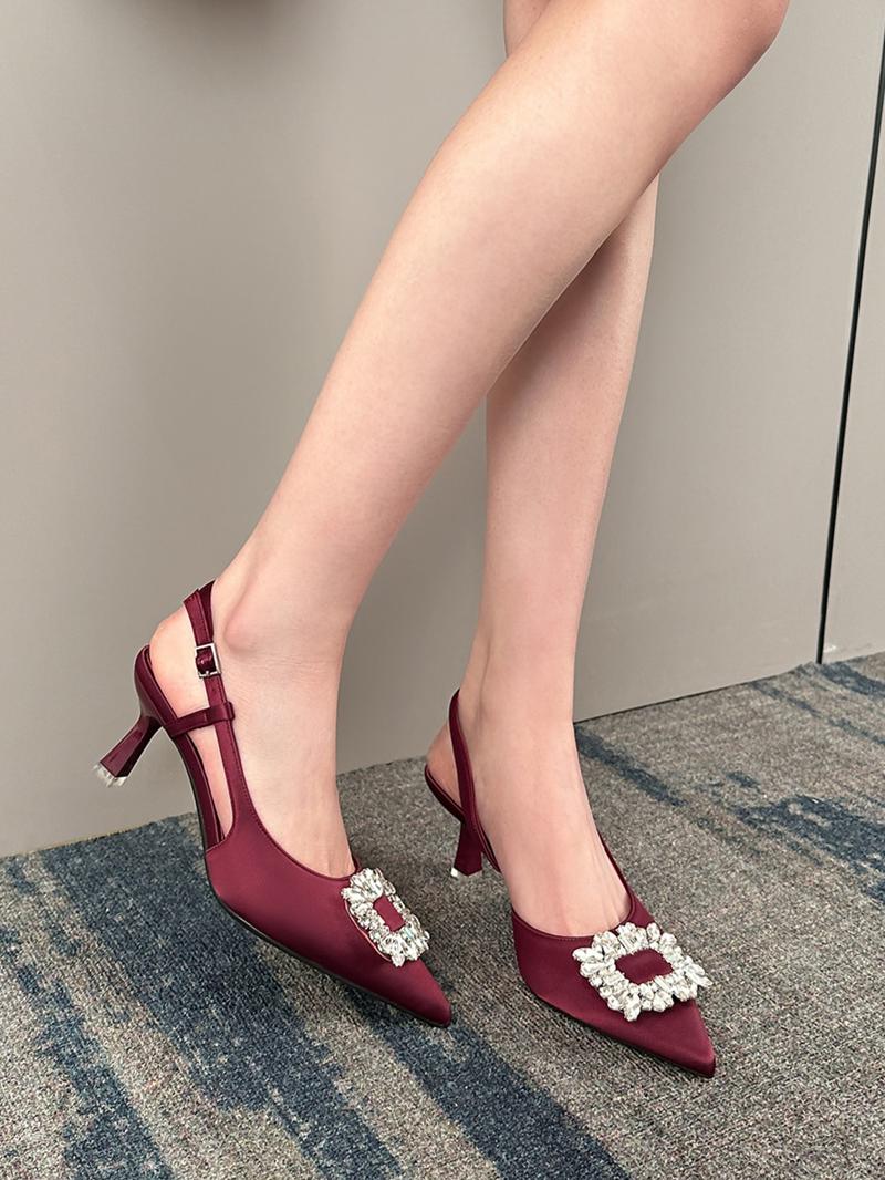 Elegant Fairy Shoes Spring New Back Buckle Pointed Toe Stiletto High Heels, French Luxury Rhinestone Commuter Wedding Pumps