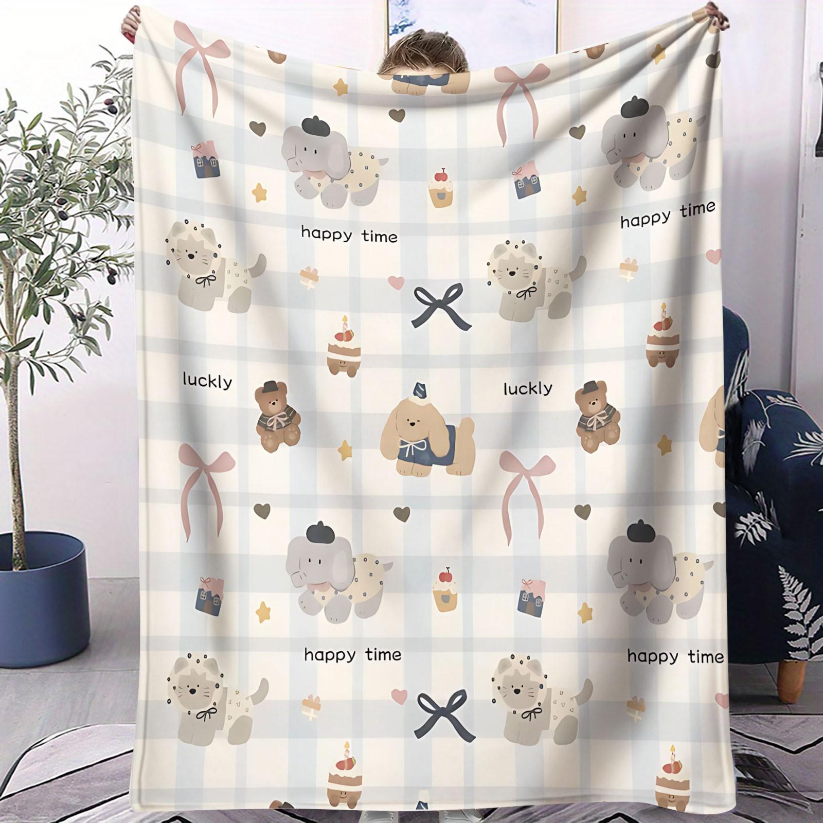 1-Piece Set: Cute and Soft Korean-Style Animal-Print Y2K Checkered Blanket—The Perfect Gift for Sofas and Bedrooms, a Comfortable and Stylish Home Decor and Bedding Accessory