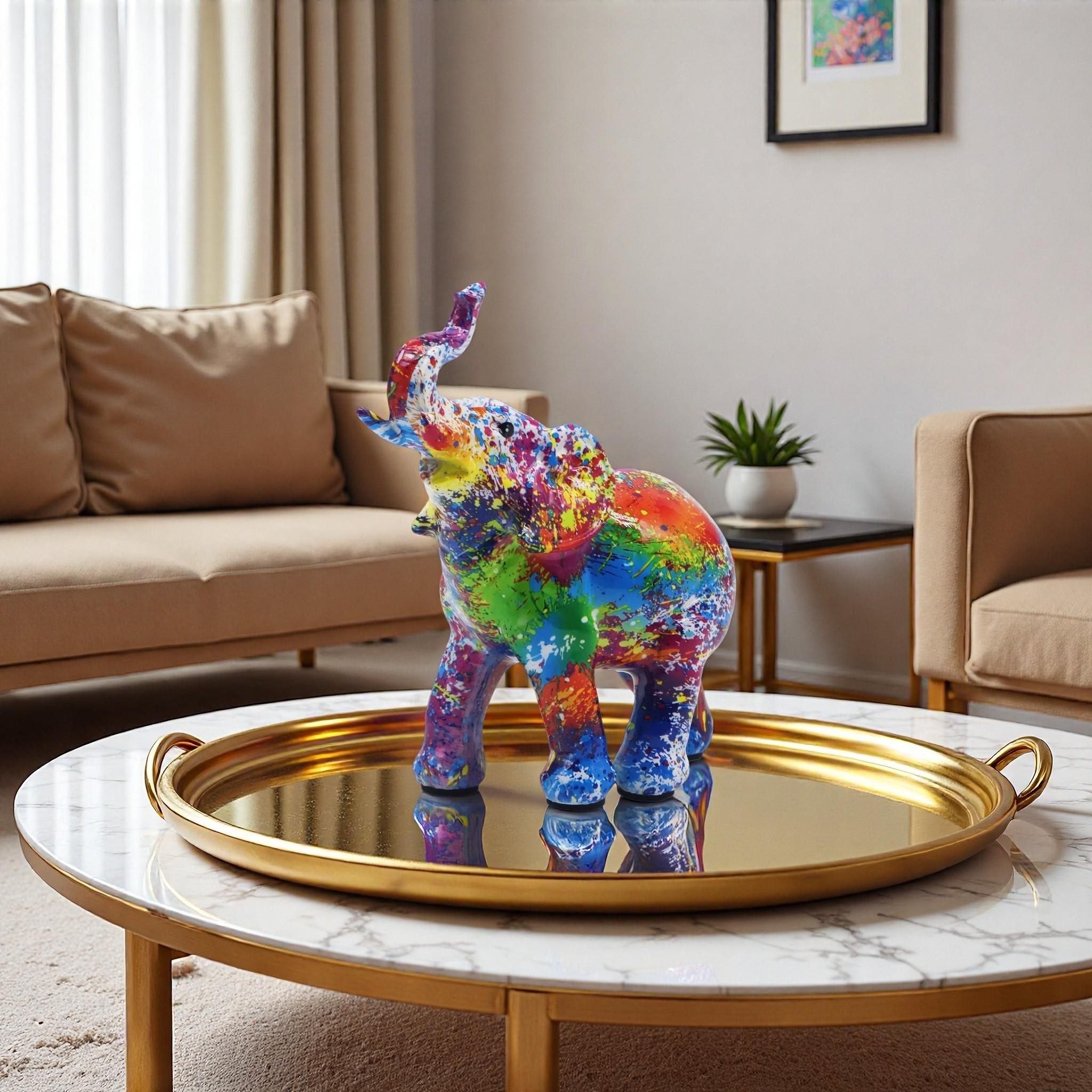 1pc Abstract Art Sculpture & Colorful Elephant Resin Statue for Living Room, Office Desk, Home Decor - Vibrant Decorative Piece, Creative Gift Idea, Feng Shui Symbol for Homeowners - Unique, Modern, Eye-Catching