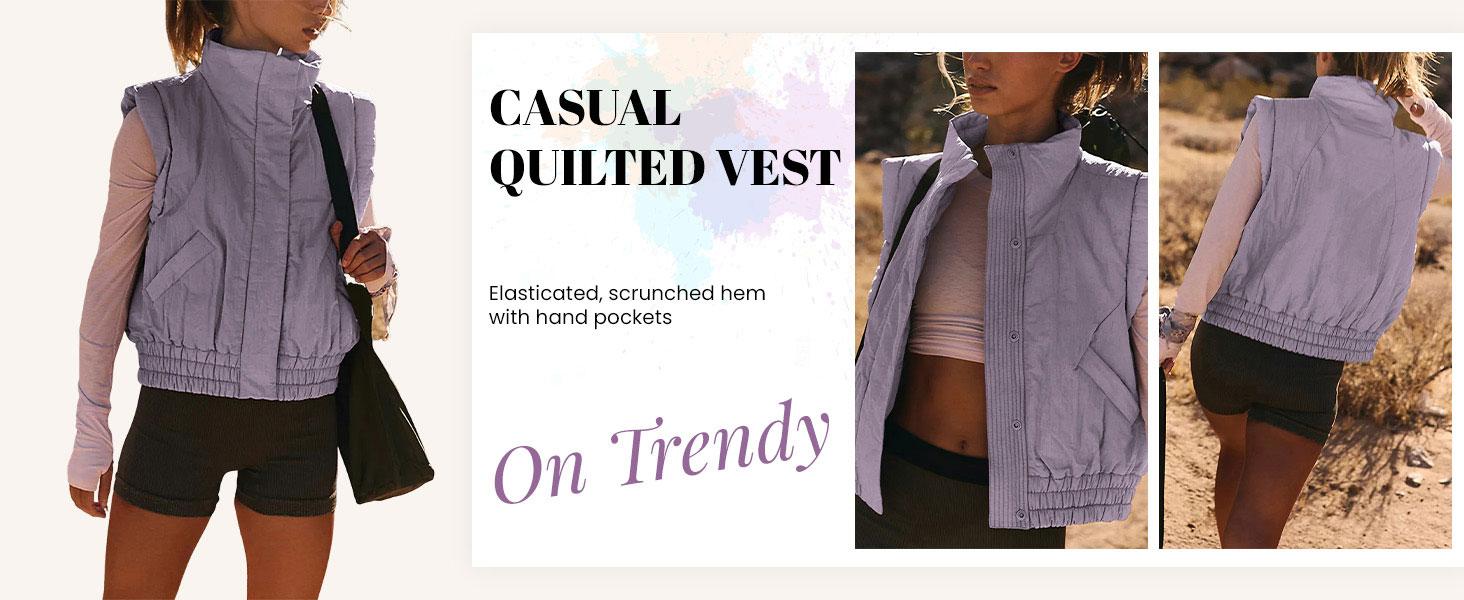 Naeduo Womens Puffer Vest Cropped Lightweight Button Down Quilted Vest Sleeveless Padded Gilet Coat with Pockets