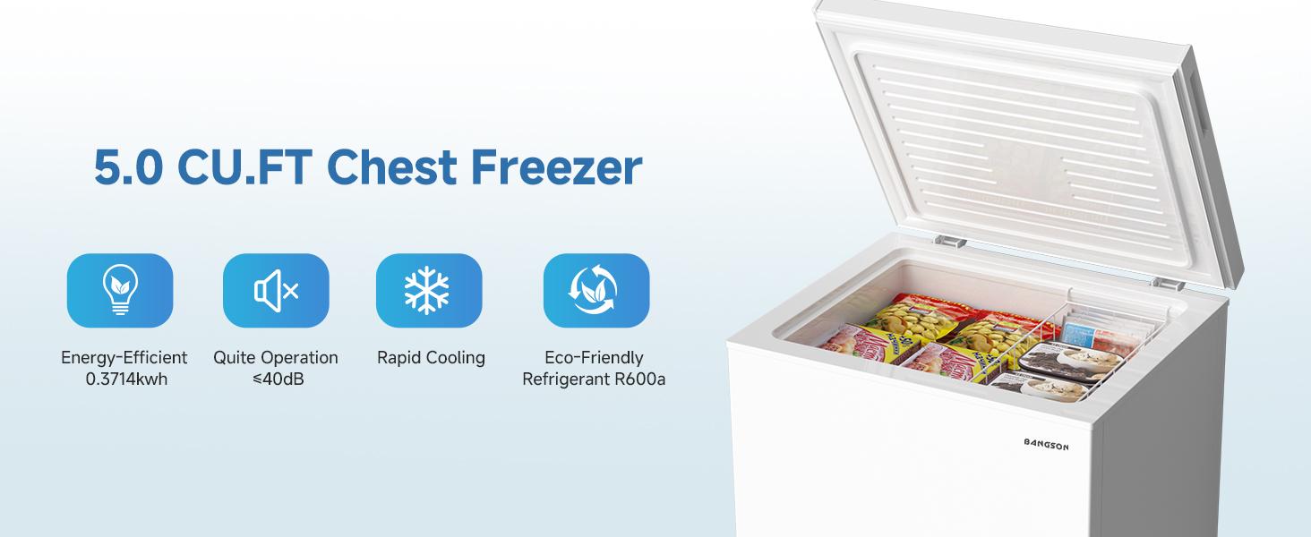 BANGSON 5.0 Cu.Ft Chest Freezer, Deep Freezer with Removable Basket, Adjustable Thermostat Mini Freezer, Gift Idea, Christmas Gift