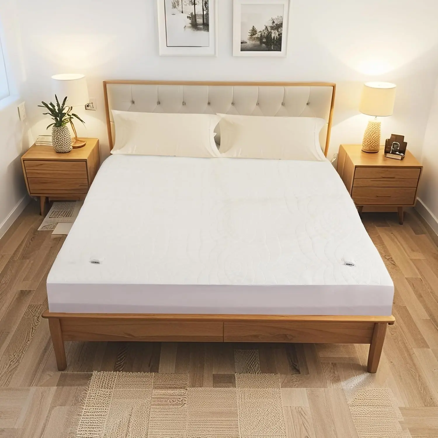 Electric Mattress Pad King Size 78"x80" with 10 Hours Auto Off 4 Heat Setting Dual Controller Fit Up to 15 Inch Deep Pocket, Machine Washable - White Diamond Printed Pattern