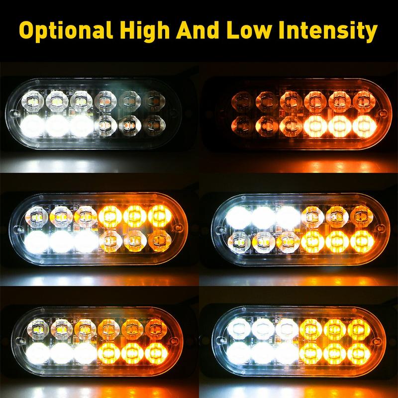 4-Pack 12 LED Amber/White Strobe Lights Vehicles Trucks Emergency Strobe Lights Kit 12V -24V Warning Hazard Flash Strobe Lights Bar Grill Grille Surface Mount Super Bright Waterproof, Amber/White