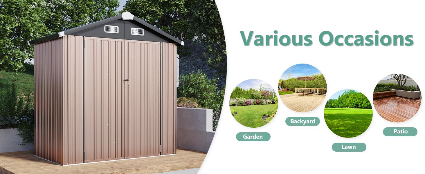 Aoxun Storage Shed 6x4 FT Metal Shed Galvanised Steel Garden Shed with Lockable Doors Outdoor Waterproof Shed for Bike Storage, Tool Storage, Temporary Storage (Brown)