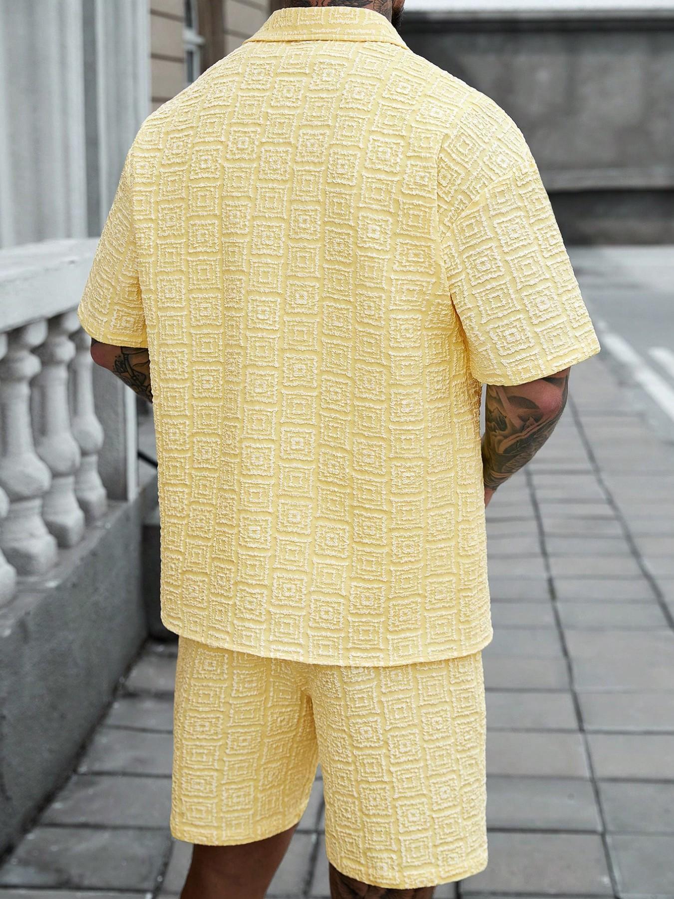 Men's Two-Piece Set Plain Short Sleeve Shirt and Shorts, Casual Button-Down Top and Shorts, for Summer Vacation and Beach