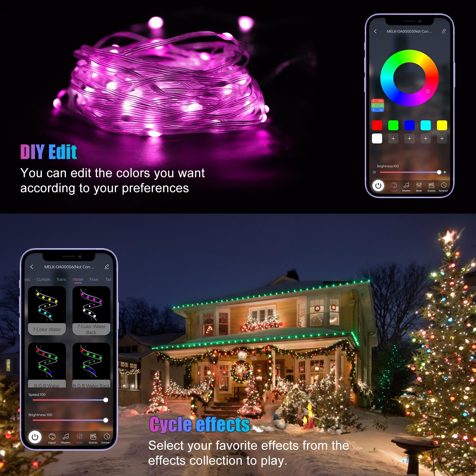 65.6ft Sound Control RGB Smart String Lights , App & Remote Control LED Fairy Lights, Multi-Color Waterproof USB Lights for Bedroom, Outdoor, Christmas, Wedding & Party Decor