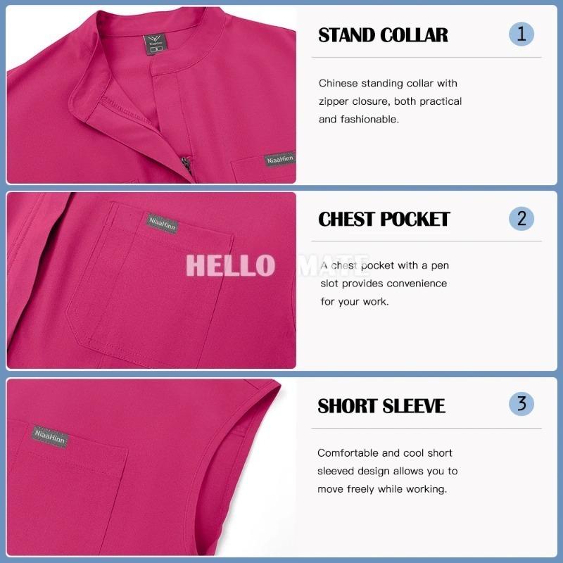 Men's Health Check Short Sleeved Frosted Jumpsuit Pharmacist Pocket Care Uniform Hospital Beauty Salon Work Uniform