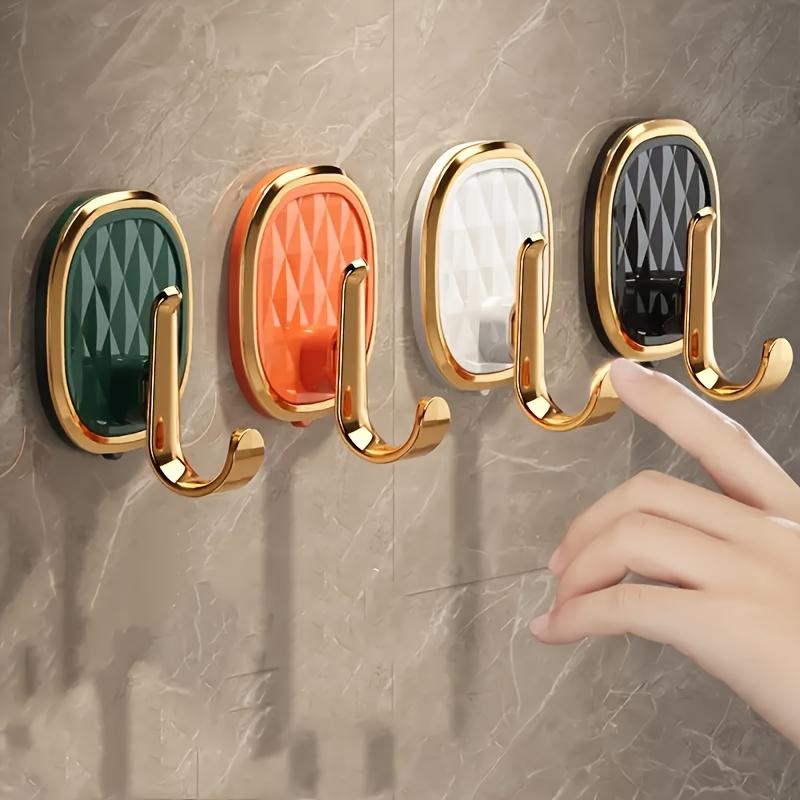 4pcs Elegant Textured Colors Sticky Hooks - Easy-to-Install, No-Drill Wall-Mounted Hangers for Clothes, Towels, Robes - Modern Bathroom Accessories for Home Decor