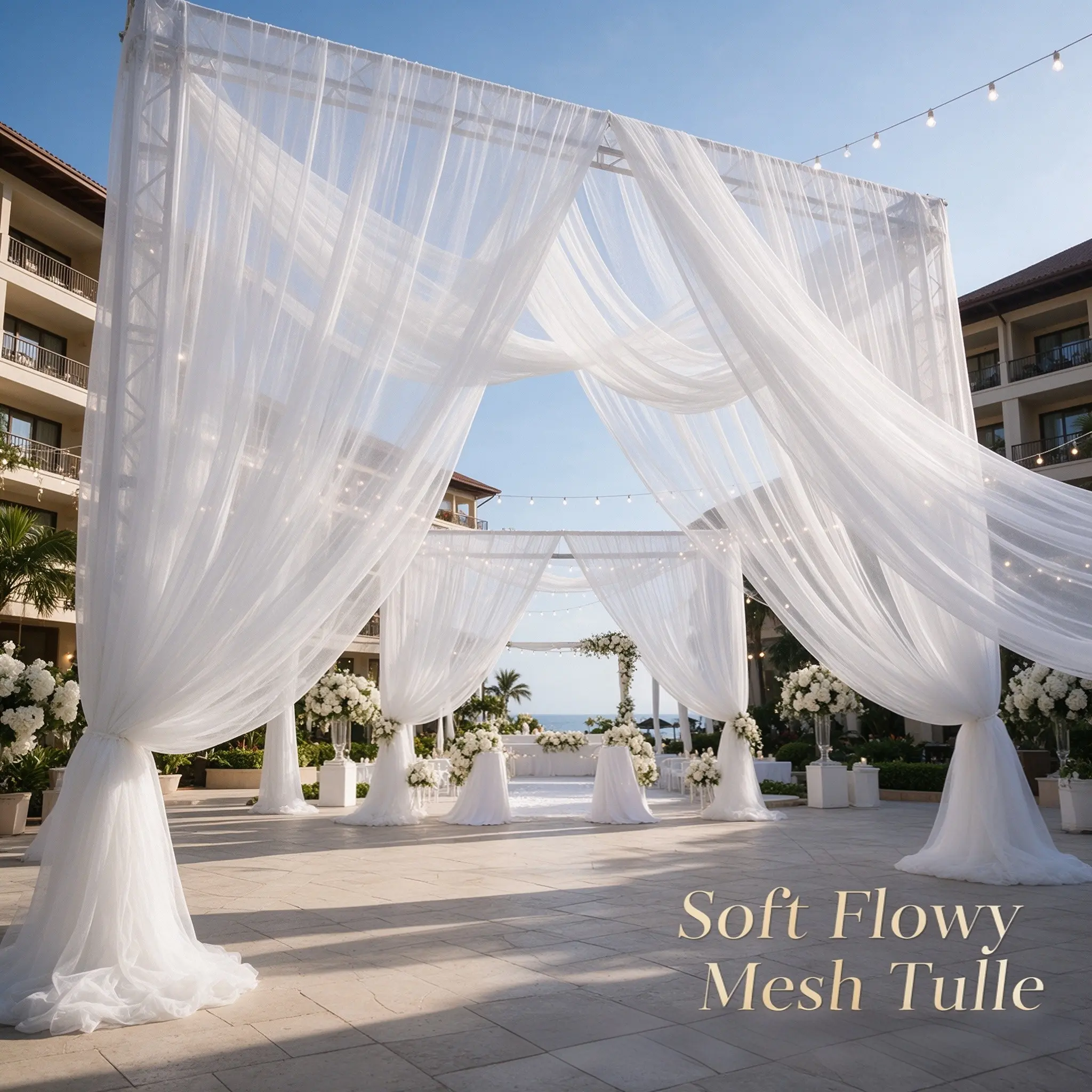 Mesh Drapery for Party Decor, Transparent Sheer Material, Wedding Ceremony Backdrop, Event Hall Decoration, Customizable DIY Decor, Party Decorations