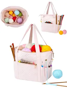 Knitting Bag Organizer for Yarn Storage, Quilted Yarn Handbag with Dual Handles, Portable Travel Storage Bag for Knitting Accessories