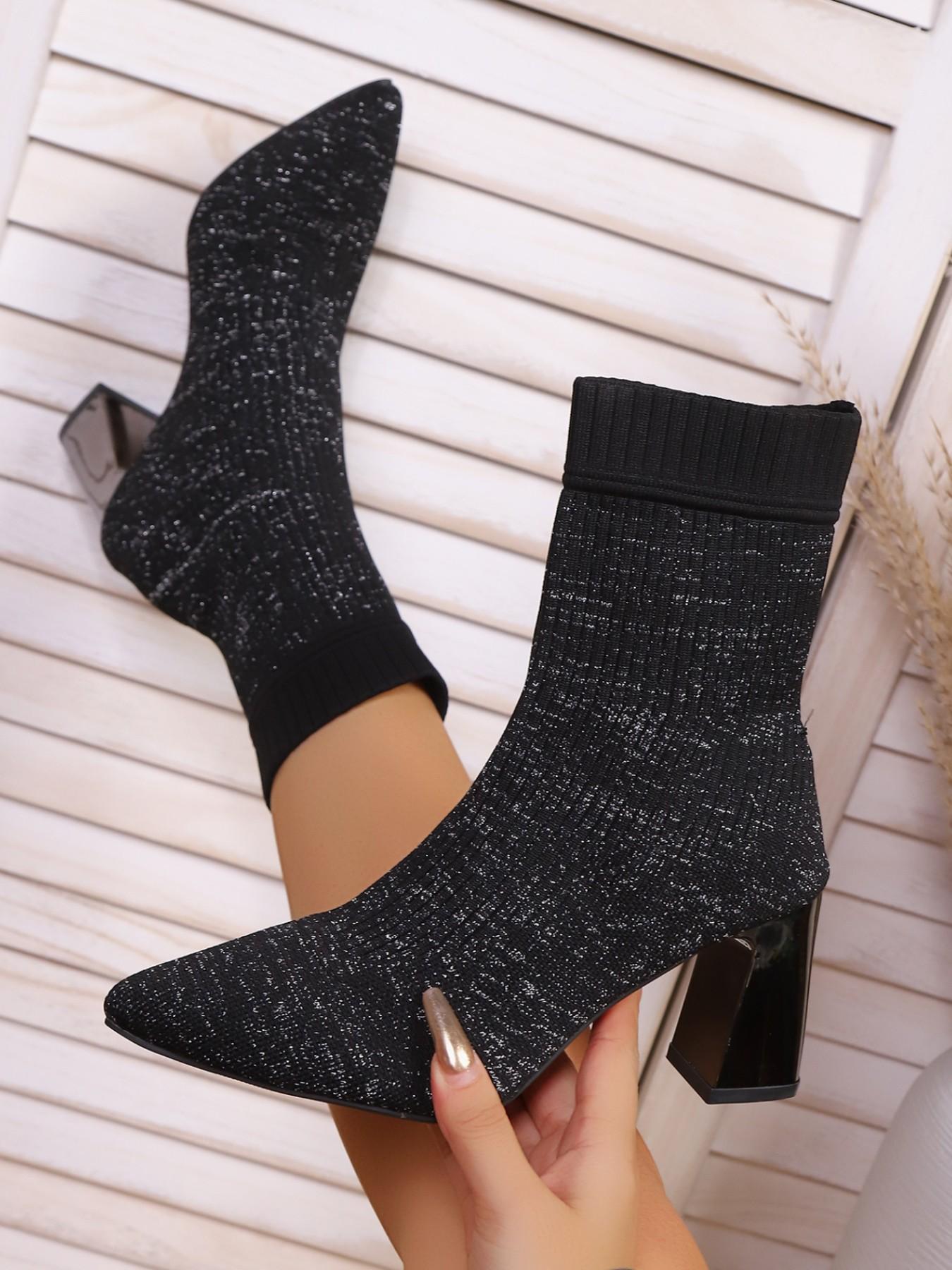 Women's New Thick Heel Socks Boots Pointed Toe High Heel Stretch Knit Single Boots Slim Leg Trendy Versatile Fashion Women's Boots are suitable for daily various evening banquet party outfits, elegant women's high heels, as the best choice for gifts