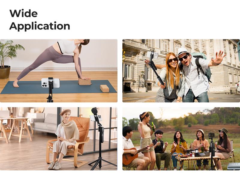 K&F CONCEPT Up to 71” Face Tracking Tripod Selfie Stick | 360° Rotation + Bluetooth Remote + Stand | 2 Fill Lights (Optional) | Black/White Textured (White Same as Black), for Travel/Live Streaming/Vloggers