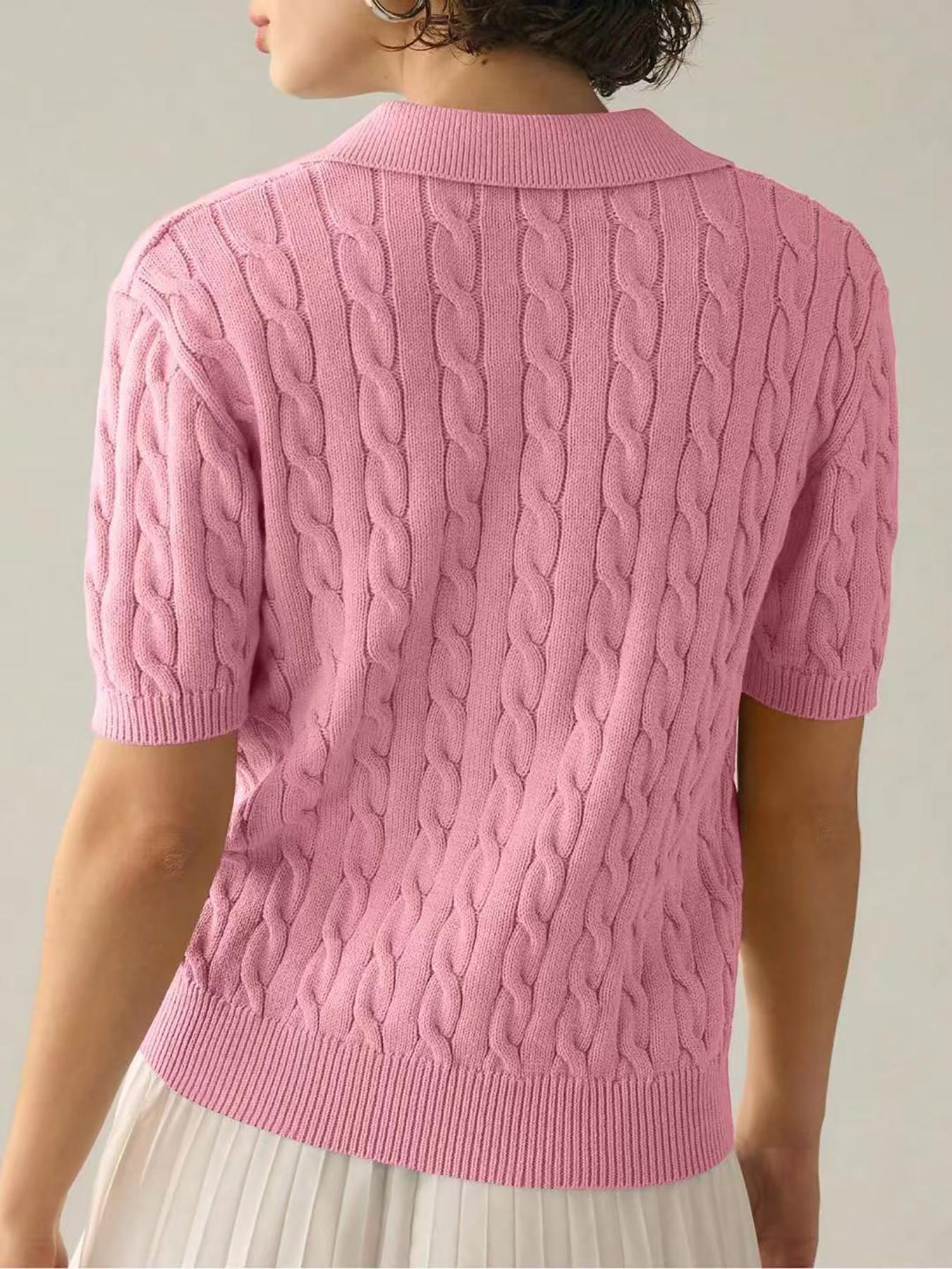 Women's Plain Cable Knit Sweater Pullover, Casual Short Sleeve Collared Jumper for Spring, Fashion Women's Knitwear for Daily Wear