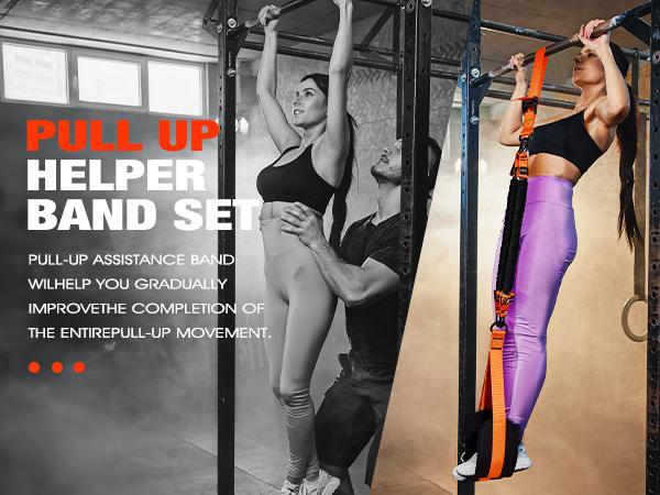 Pull Up Assistance Bands,Pull Up Resistance Band for Pull Up Bar,Adjustable Weight/Size Pull Up Assist Bands with Fabric Dual-feet/Knee Rest,Pull Up Bands Assist Set for Home Gym Fitness Training