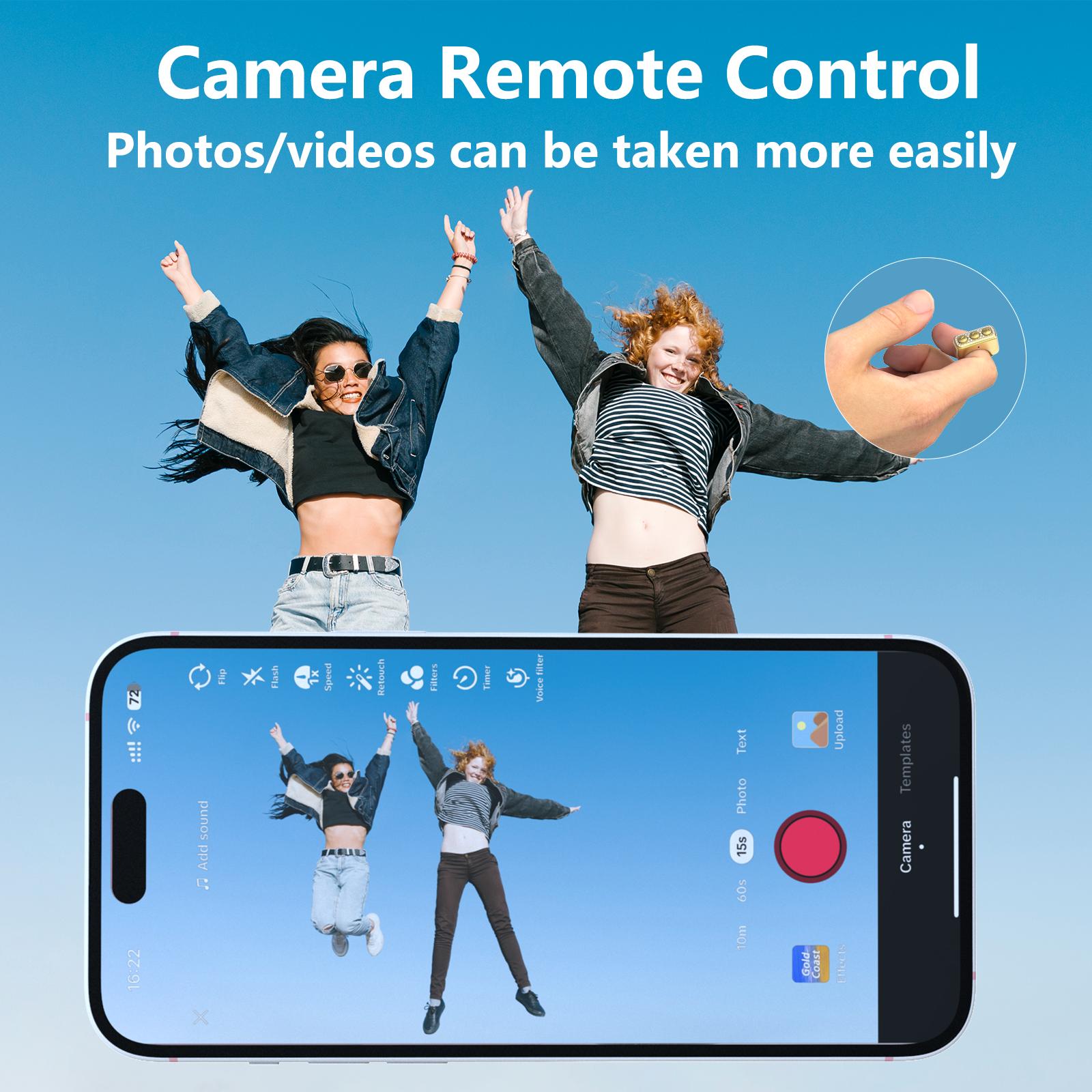 Xring Scrolling Ring Remote Control Ring with Rhinestones,Phone Ebook APP Page Tumner (Not for Kindle Device), Bluetooth Phone Remote for Camera Selfle,Smart Ring for iPhone, iPad, Android, Gold