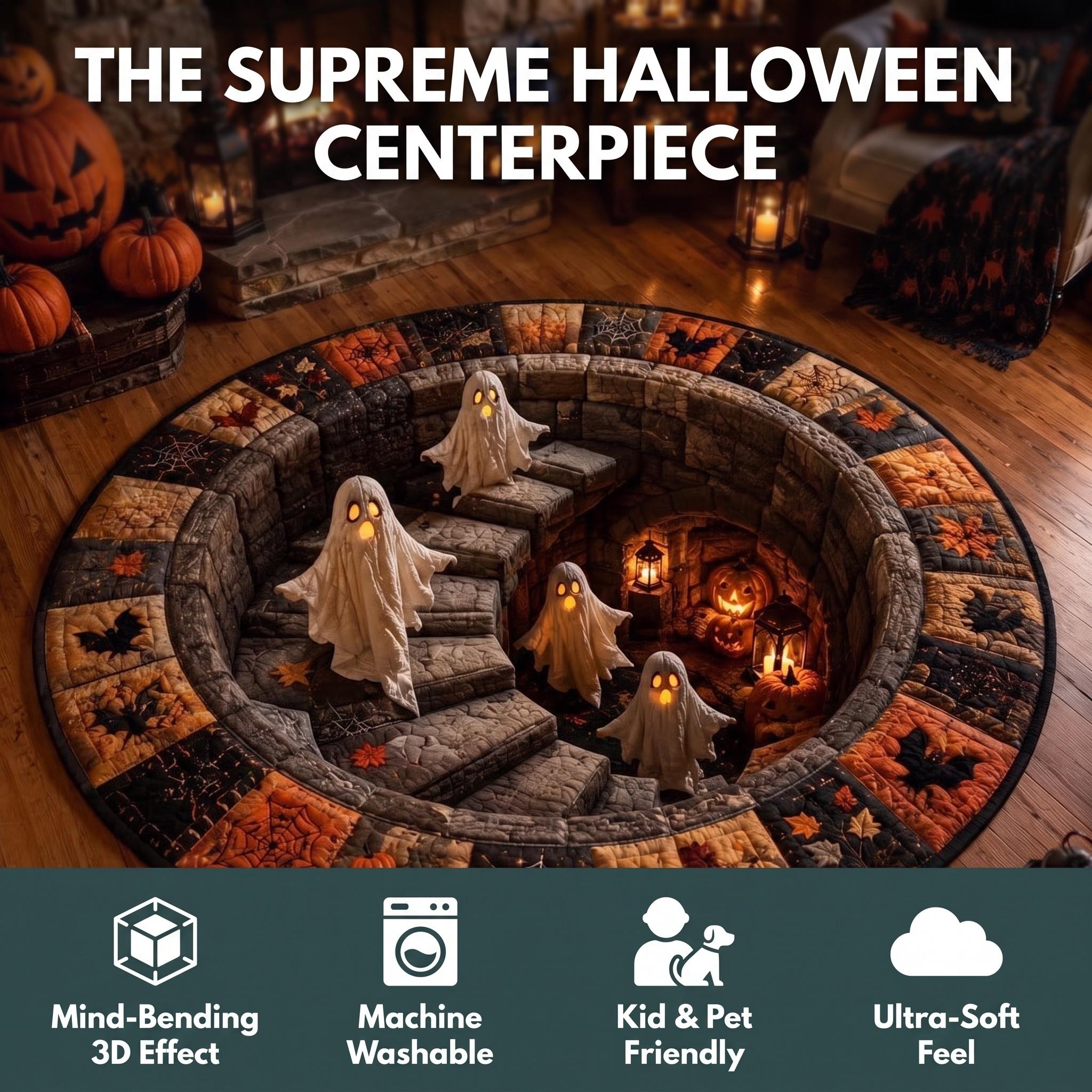 Halloween decor 2026 3D Skeleton Trap Hole Illusion Rug Spooky Halloween Floor Mat Non Slip Crystal Velvet Room Decor