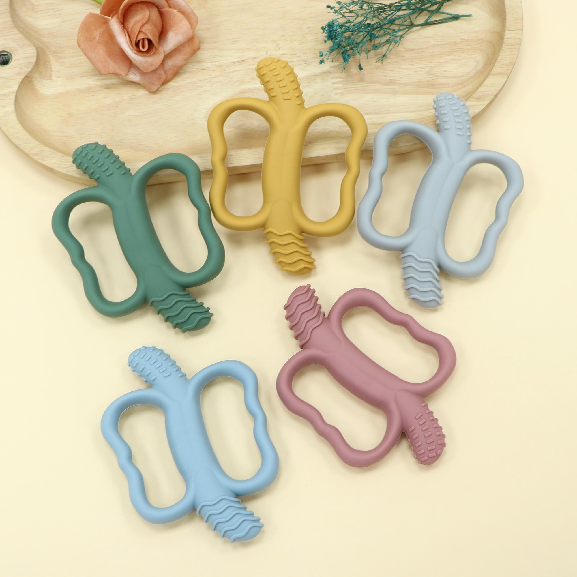 Baby teething toys, two-end textured banana-shaped massage teether with easy-to-grip handles, food-grade silicone, suitable for babies over 3 months old, girls and boys, Christmas and Halloween gifts