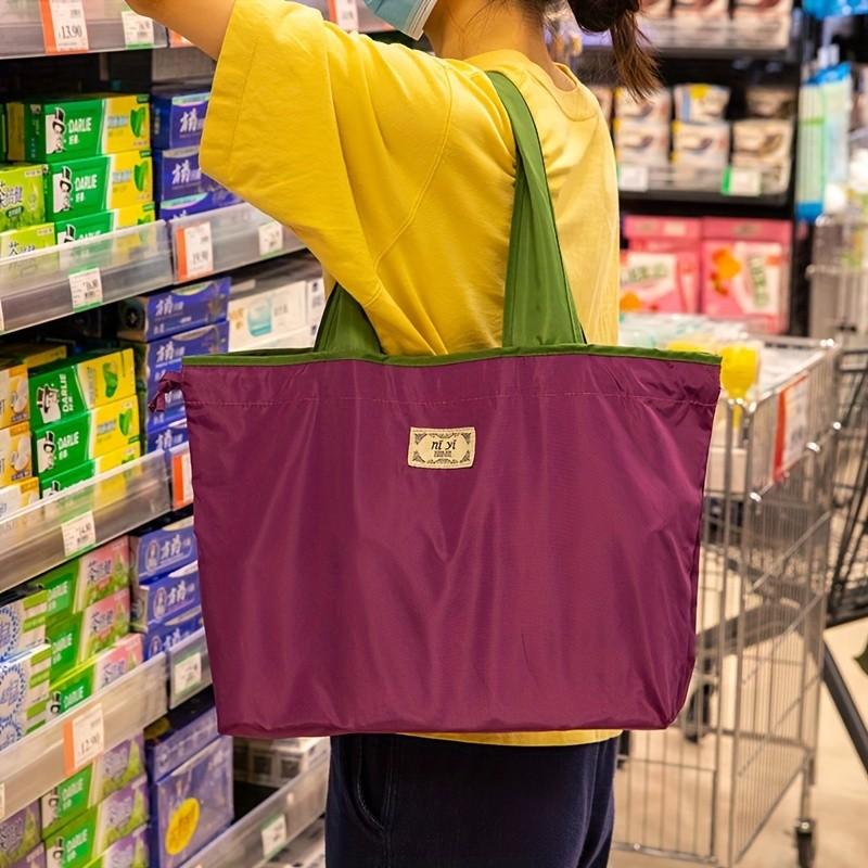 Reusable Nylon Shopping Bag, Large Capacity Foldable Eco-Friendly Tote, Adjustable Shoulder Strap, Leak-Proof Design, Multiple Colors Available