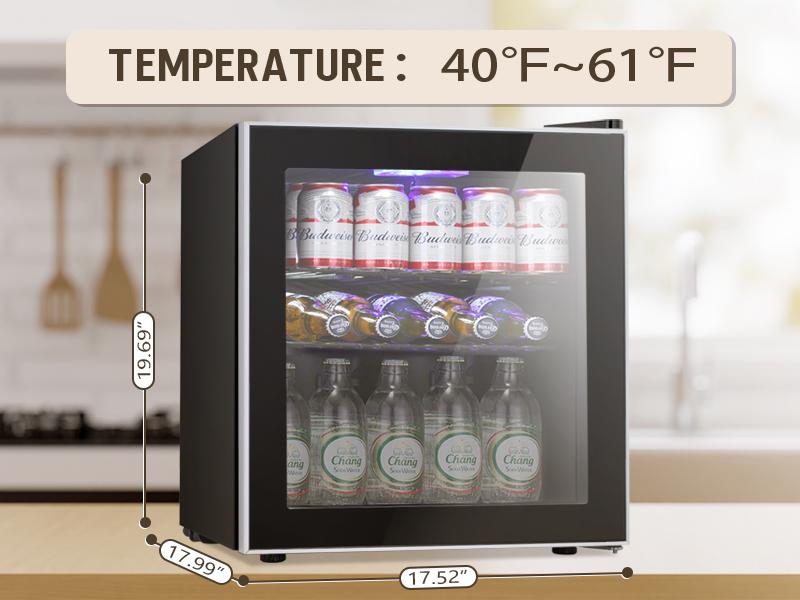 Mini Fridge Cooler - Beverage Refrigerator Black Glass Door for Beer Soda or Wine –Small Drink Dispenser Machine Clear Front Removable for Home, Office or Bar, 1.3-2.4cu.ft., Black