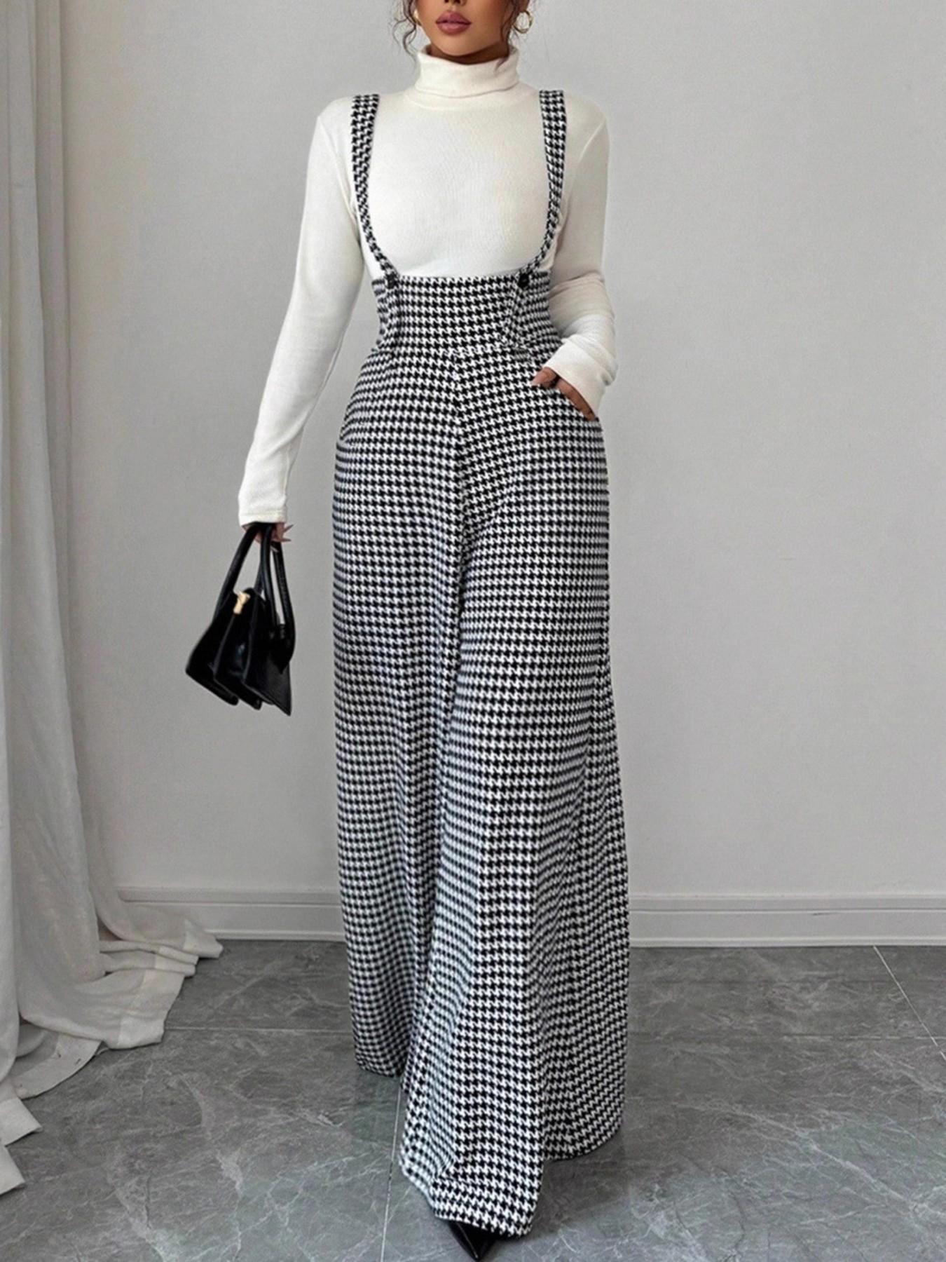 Women's Elegant Plaid Fitted Adjustable Buckle Belted Pants, Stylish Ladies' Everyday Casual Wear, Comfortable and Trendy Design