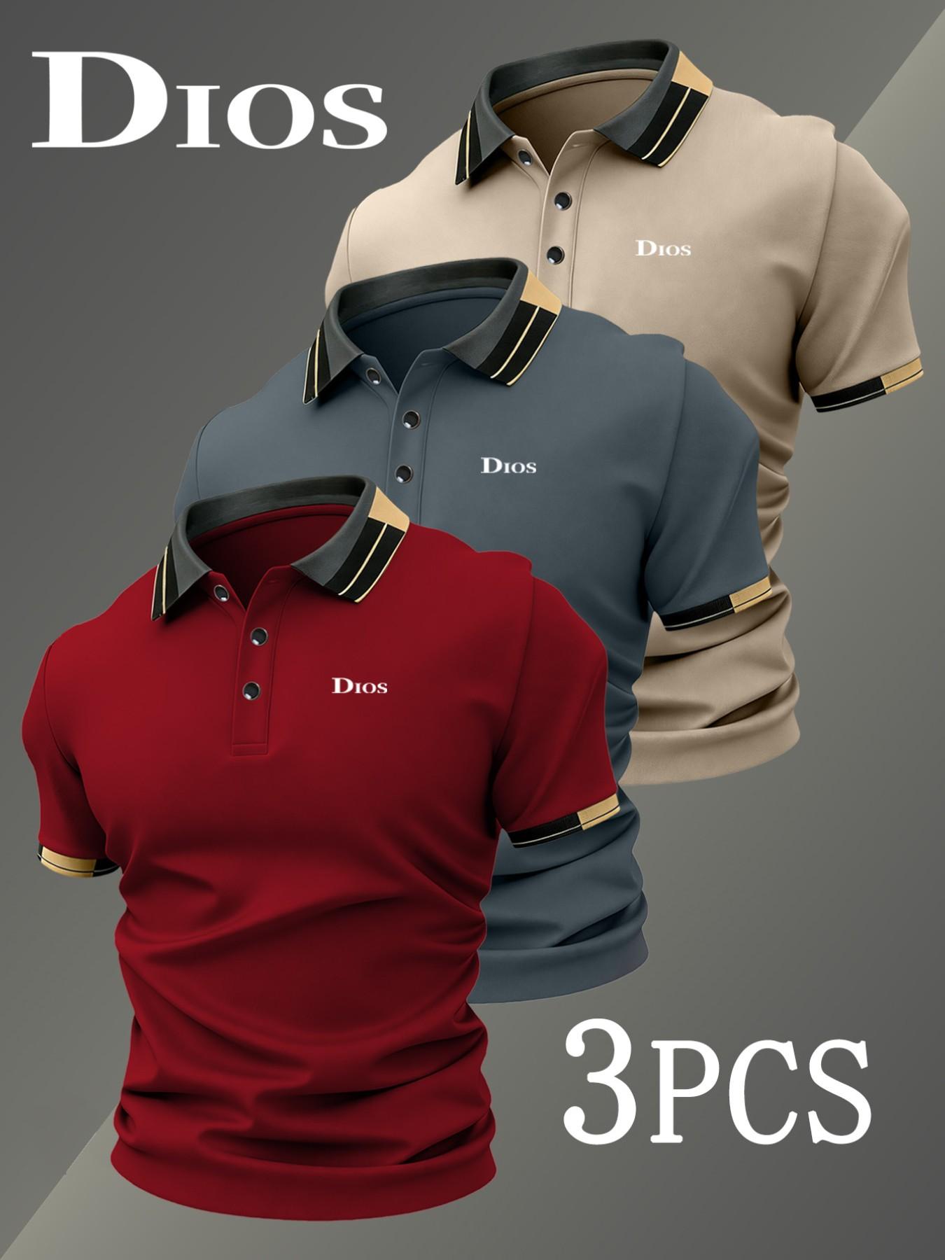 Men's Golf Polo Shirt Set, Casual Golf Polos, 5121 Fashion Ck Logo Print, Collared Stretch Casual Breathable All-Season Comfortable Durable High-End Polo Shirts