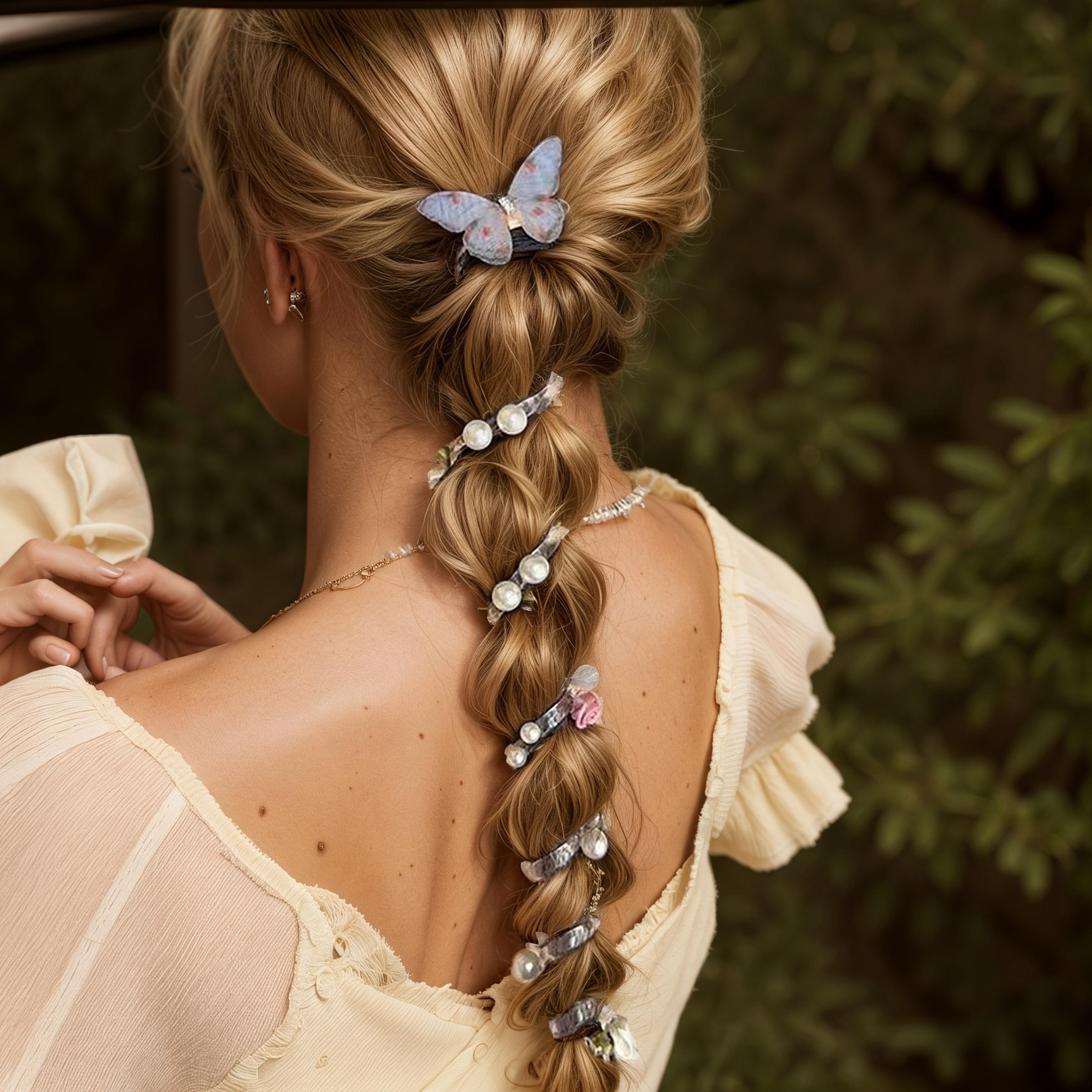 Girls' Butterfly Pearl Hair Ties, Colorful Ponytail Braid Accessories, Cute Back-Of-Head Decorations, Perfect Gift Idea