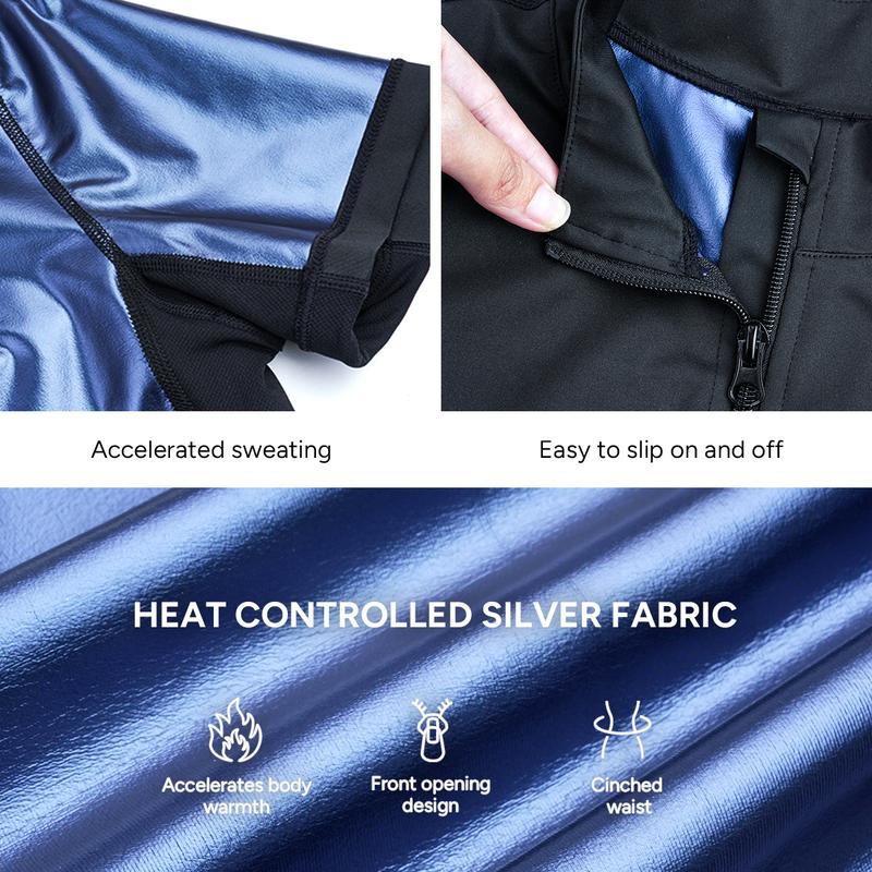 Nebility Women's Coated Athletic Zipper Workout Sweat Sauna Jumpsuit Stylish Activewear Workout Apparel Sporty Comfy Jumpsuit Tummy Control Jumpsuit Sauna Sports Jumpsuit Sports Outfits Stylish Activewear