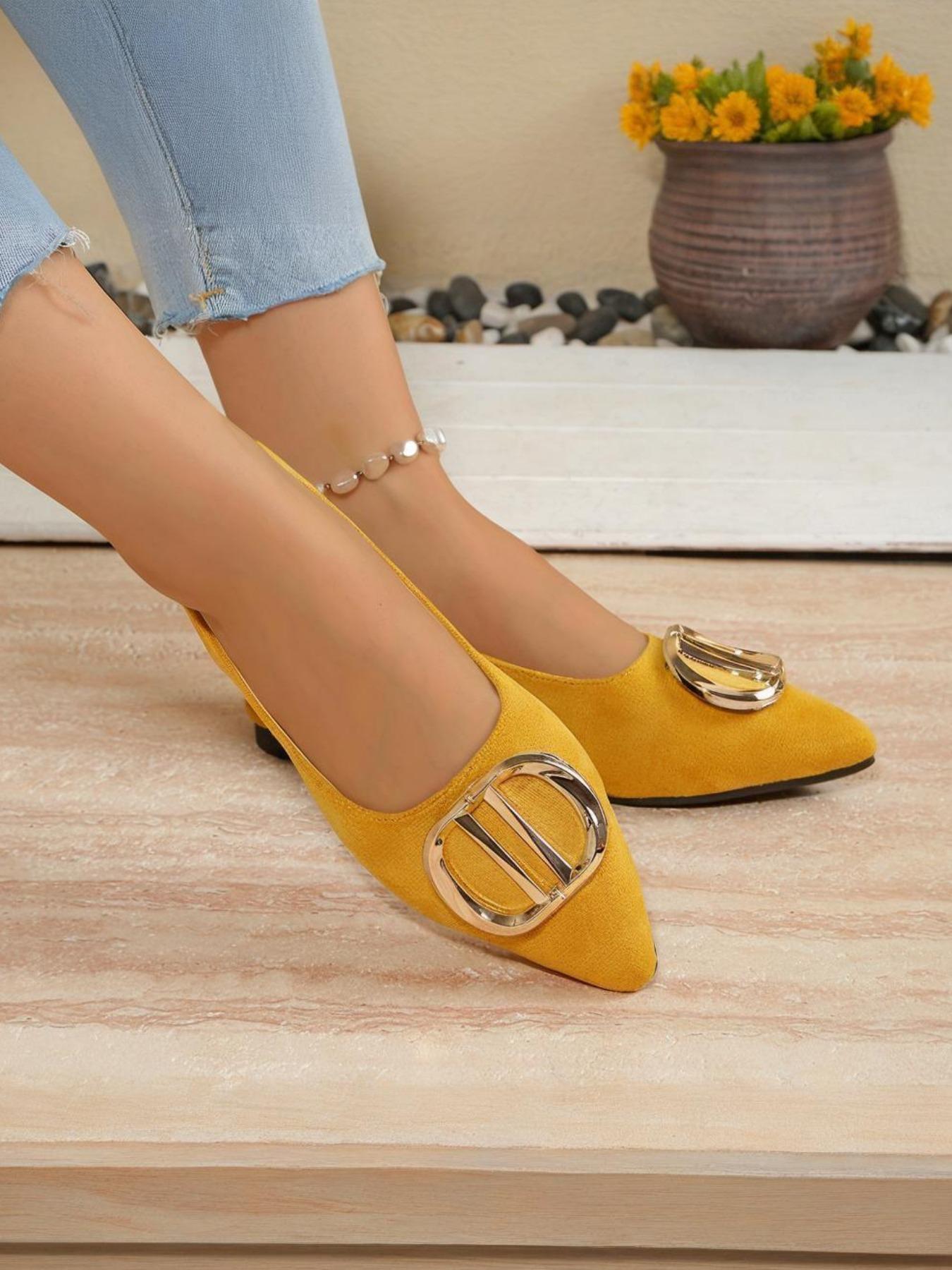 Women's 2026 Hot Trending Metal Buckle Detail Slingback Pointed Toe Flat Pumps, Elegant All-match Footwear for Office, Daily Wear & Evening Occasions, Fashion Dress Shoes for Women & Girls