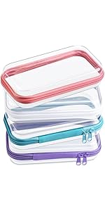 4 Pcs Hard Clear Zipper Case Makeup Bags Plastic Zipper Pouch Transparent Storage Box Containers for Cosmetics, Snacks, Building Blocks, Puzzles(Clear,5 x 3 x 2 in,Multicolor)