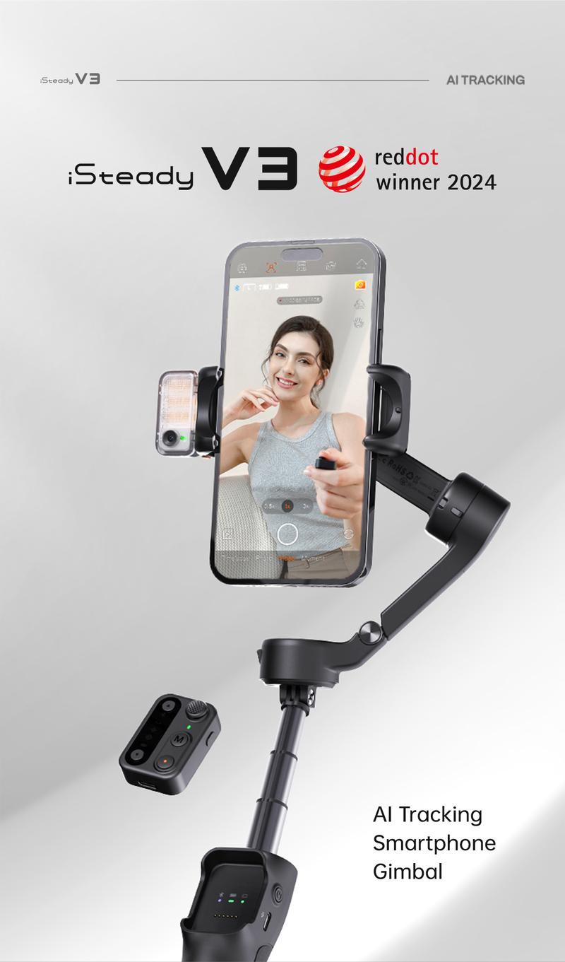 Hohem iSteady V3 New Gimbal Stabilizer for SmartiPhone, 3-Axis Phone Gimbal, Magnetic AI Tracker, Built-in Extendable Rod & Tripod, Detachable Remote Control,selfiestick,Phone Accessories,Suitable for Android & iPhone 17 series, Travel, Vlog, TikTok