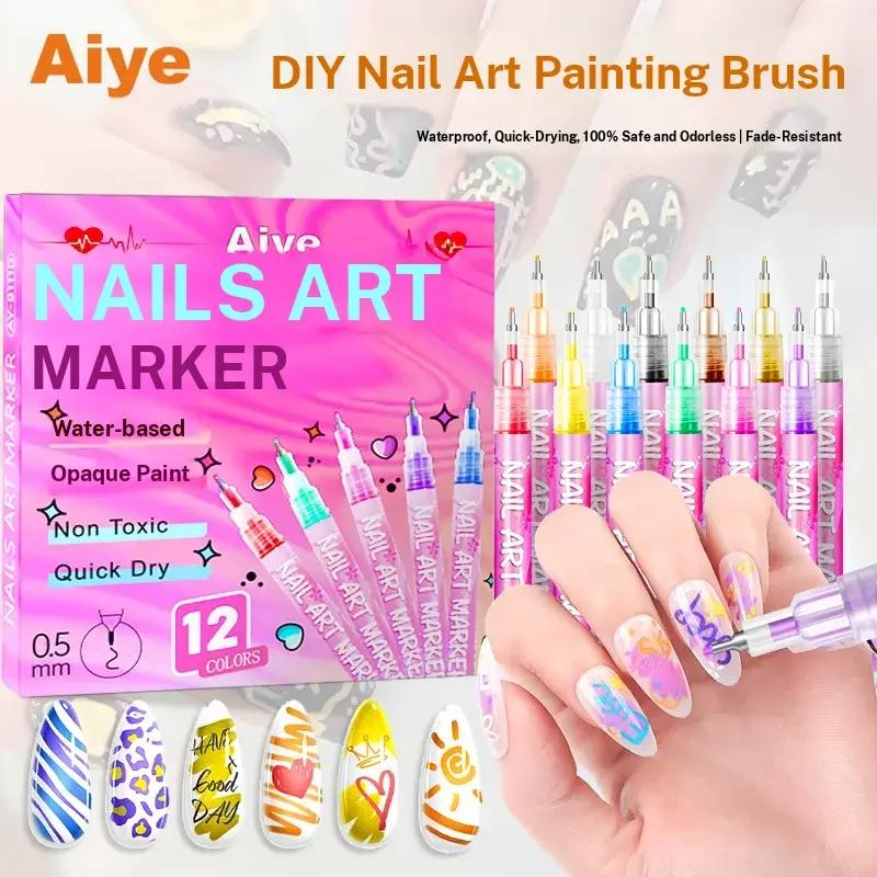 Acrylic Nail Art Paint Brush Set, Quick-Dry DIY Manicure Tools, Daily Use Nail Markers for Women & Girls, 1 Box Nail Drawing Pens